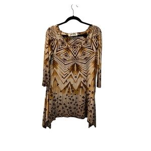 Geometric Patterned Brown Blouse